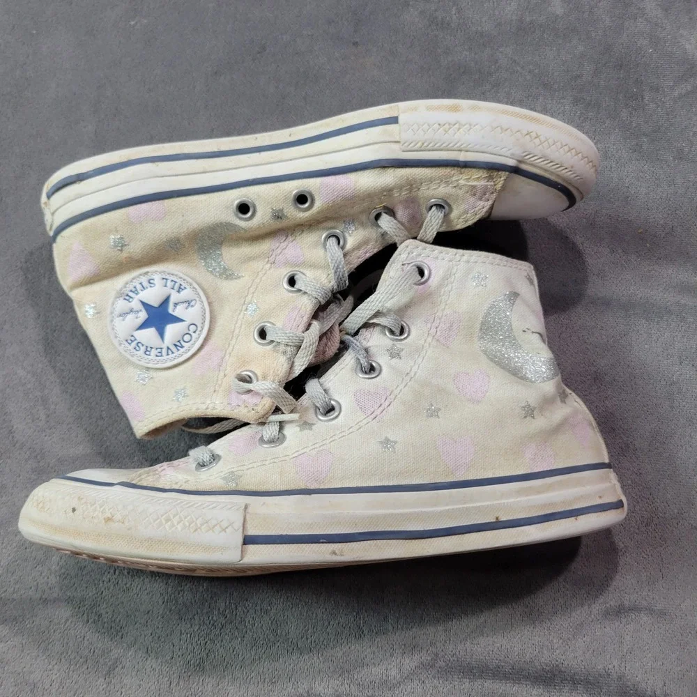 Converse All Star High Top Sneakers Kids Size 1 Youth Cream Pink‎ Moon Stars